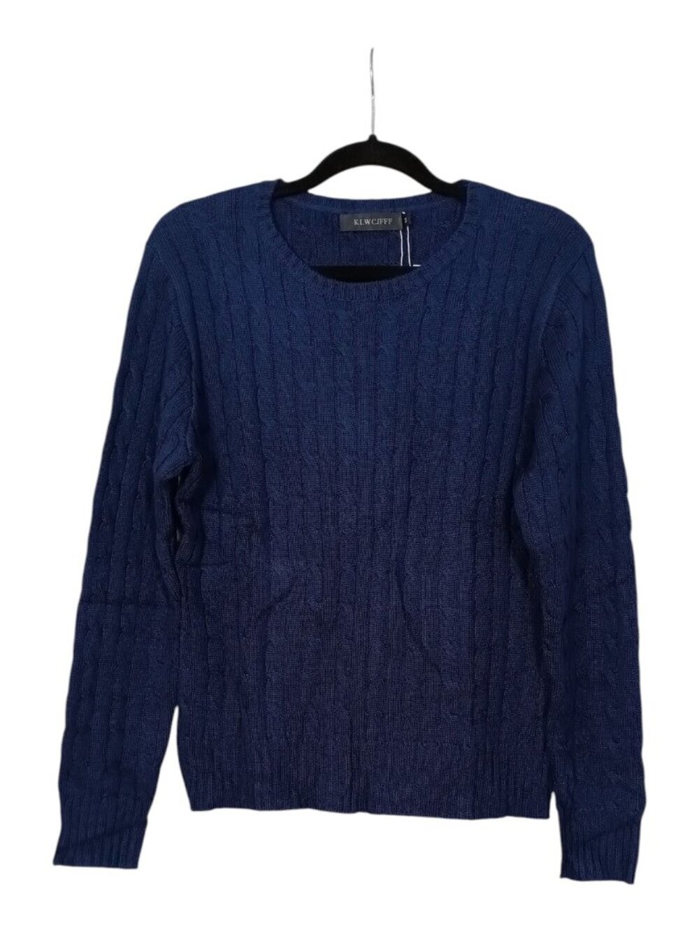 Women's Long Sleeve Cable Knit Sweater Size M Royal Blue Crewneck Ribbed Hem....